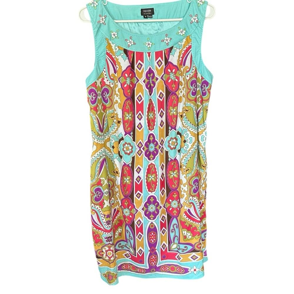 Nicole Miller NWT A-Line Sleeveless Beaded Floral Sleeveless Dress Size 12